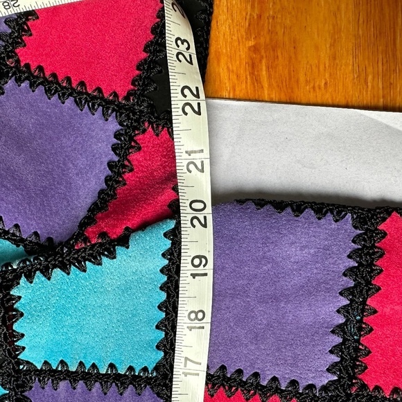 Vintage Suede Patchwork Jacket Size Medium Multicolor Boxy 70s Boho Artsy - Picture 6 of 13